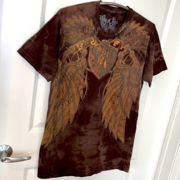 RING OF FIRE | Men’s ROF Angel Wings Graphic Faded Brown Shirt Size Large - Picture 5 of 7